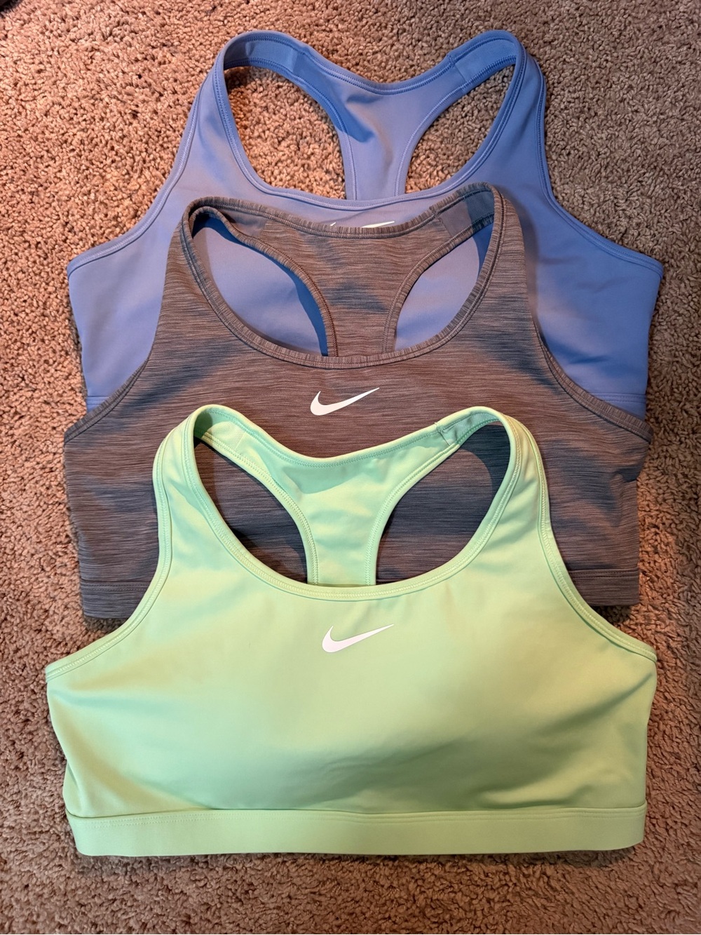 Nike Women’s Racerback Sports Bras - Mint Green, Heather Gray, Periwinkle Blue